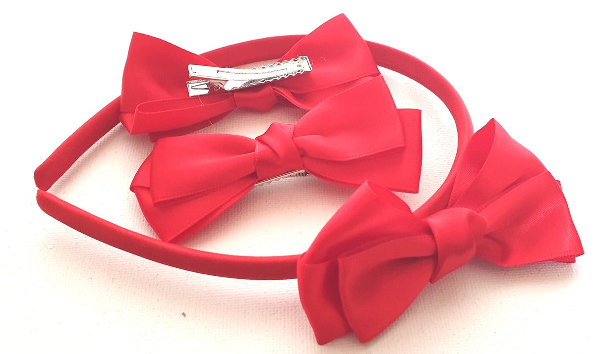 Back to school set satin fabric bow hair clips aliceband