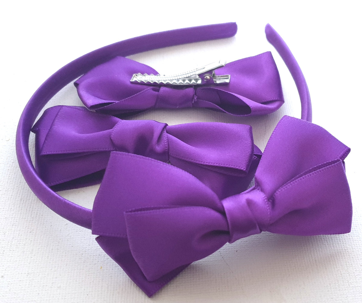Back to school set satin fabric bow hair clips aliceband