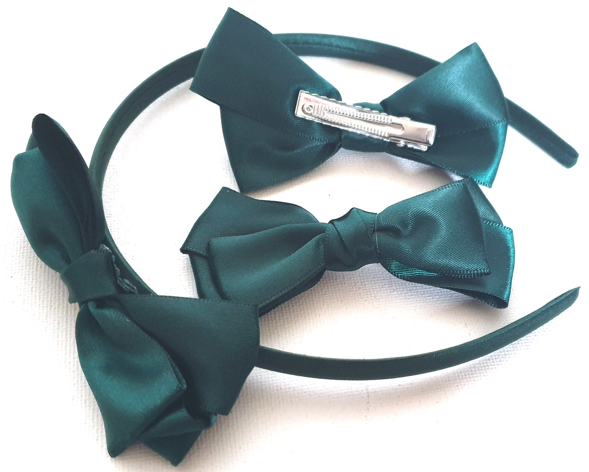 Back to school set satin fabric bow hair clips aliceband