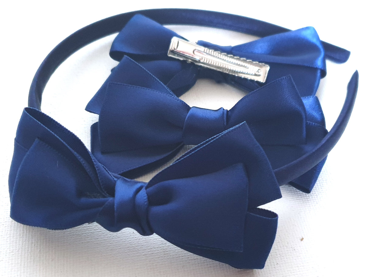 Back to school set satin fabric bow hair clips aliceband