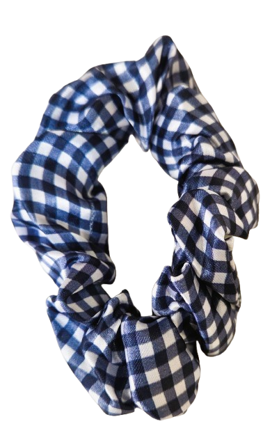 Scrunchies Pair Plain Gingham 8cm Recycled Elastic School Hair