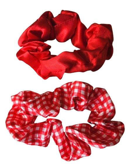 Scrunchies Pair Plain Gingham 8cm Recycled Elastic School Hair