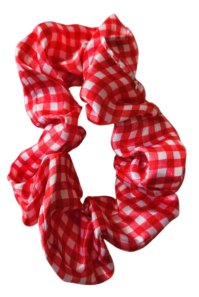 Scrunchies Pair Plain Gingham 8cm Recycled Elastic School Hair