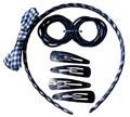 Back To School Hair Accessories Set Gingham Bow Alice Band Bobbles Clips 15pc