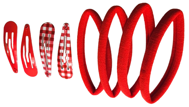 Back To School Hair Set Gingham Clips Recycled Bobbles Girls 8pc