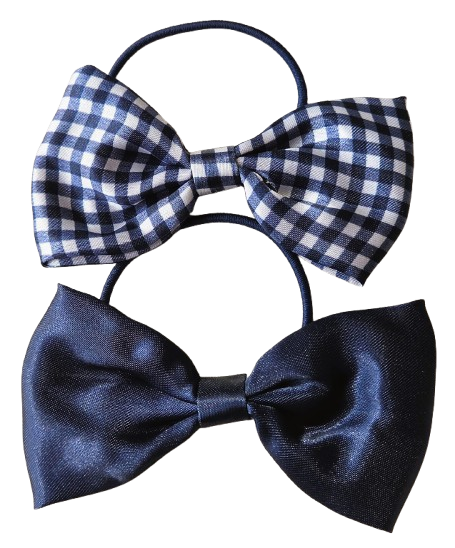 Recycled Fabric School Hair Bow Bobbles Pair Plain Gingham 8.5cm Girls Hair Ties