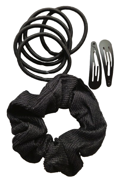 Black Hair Accessories Set Scrunchie Elastics Sleepies Clips School 8 Piece