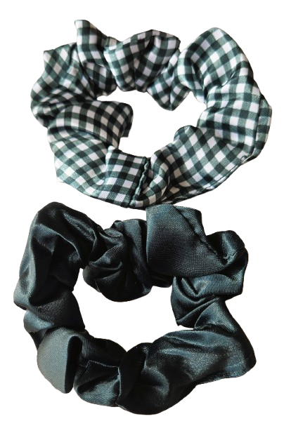 Scrunchies Pair Plain Gingham 8cm Recycled Elastic School Hair