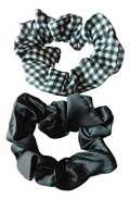 Scrunchies Pair Plain Gingham 8cm Recycled Elastic School Hair