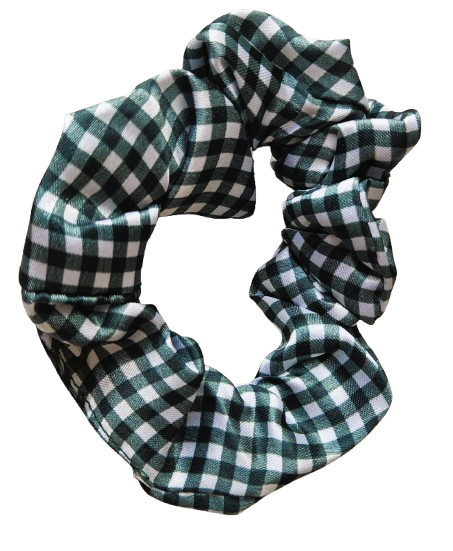 Scrunchies Pair Plain Gingham 8cm Recycled Elastic School Hair