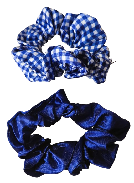 Scrunchies Pair Plain Gingham 8cm Recycled Elastic School Hair