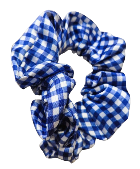 Scrunchies Pair Plain Gingham 8cm Recycled Elastic School Hair