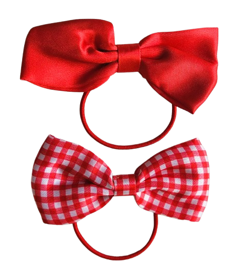 Recycled Fabric School Hair Bow Bobbles Pair Plain Gingham 8.5cm Girls Hair Ties