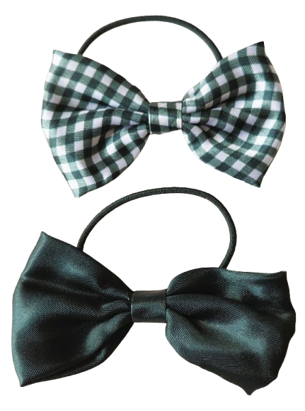 Recycled Fabric School Hair Bow Bobbles Pair Plain Gingham 8.5cm Girls Hair Ties