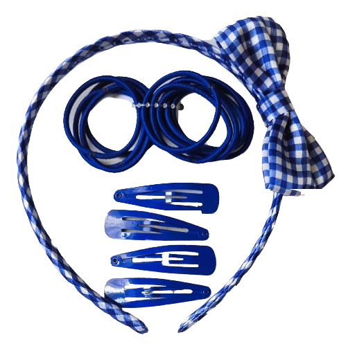 Back To School Hair Accessories Set Gingham Bow Alice Band Bobbles Clips 15pc