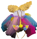 Girls Unicorn Fancy Dress Rainbow Tutu Gold Wings Horn Headband Costume Set