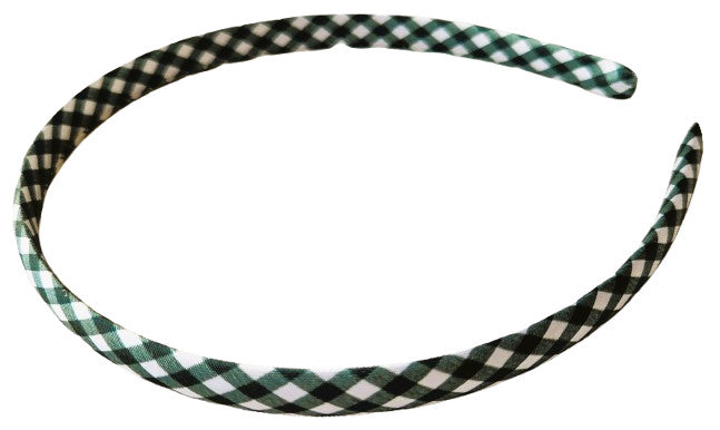 Green Gingham Alice Band 1cm Recycled Fabric Girls Back To School Hair Headband