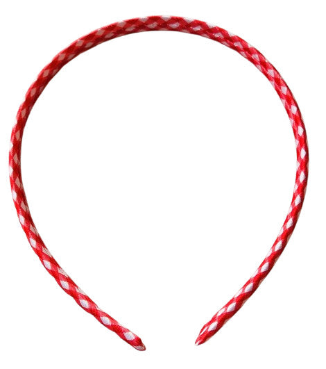 Red Gingham Alice Band 1cm Recycled Fabric Girls Back To School Hair Headband