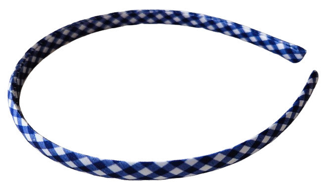 Blue Gingham Alice Band 1cm Recycled Fabric Girls Back To School Hair Headband