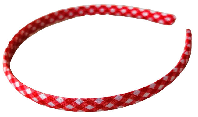 Red Gingham Alice Band 1cm Recycled Fabric Girls Back To School Hair Headband