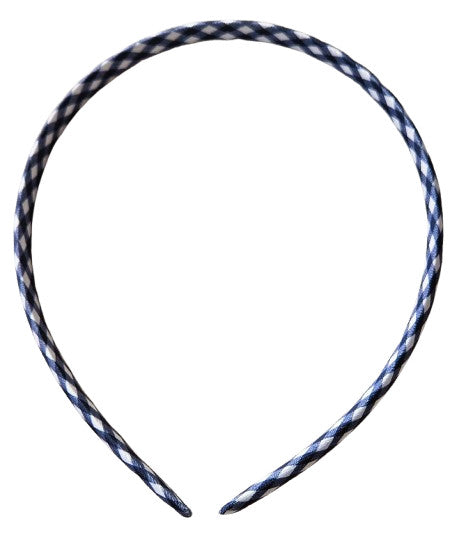 Navy Blue Gingham Alice Band 1cm Recycled Fabric Girls School Hair Headband