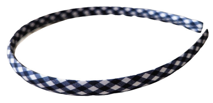 Navy Blue Gingham Alice Band 1cm Recycled Fabric Girls School Hair Headband